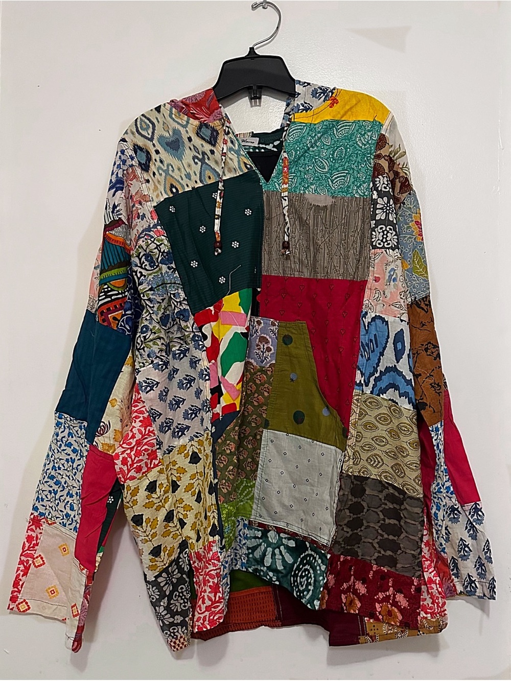 Patchwork Hooded Long-Sleeve Shirt - Multicolor